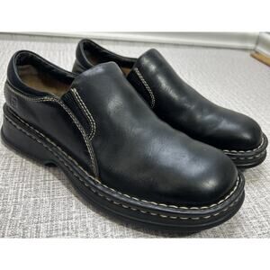 Born (BOC) Shoe Slip On Clogs-#W3934 Black Leather Chunky Round Toe-Women 9